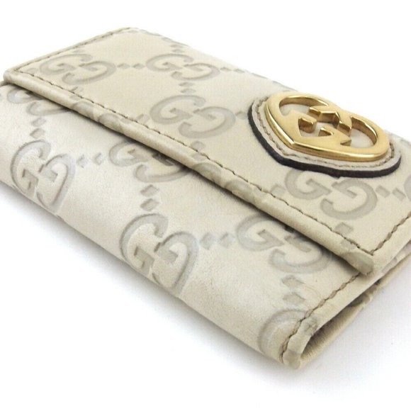 GUCCI Key Case Gucci Mabeige Gray Gray Leather Authentic - Picture 3 of 9